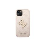 iPhone 14 Uyumlu Kılıf Guess PU Deri Büyük Metal Logo Dizaynlı Kapak Pembe