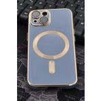 İphone 14 Uyumlu Magsafe Özellikli Lens Korumalı Lazerli Renkli Kılıf Mavi