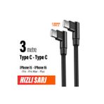 İphone 15 - 16 - Pro - Pro Max - Plus Şarj Kablosu Uzun 3 Metre Type C To Type C Hızlı Şarj Kablosu