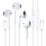 iPhone 15 için 2'li Paket USB C Kulaklık, USB C Tipi Kulaklıklar iPhone 15 Pro/Pro Max, iPad Pro, Çoğu USB C Jack Cihazı ile Uyumlu Mikrofon ve Ses Kontrollü Kablolu Kulak İçi Kulaklıklar
