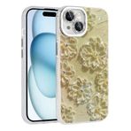iPhone 15 İle Uyumlu Kılıf Çiçek Desenli Parlak Taşlı Sert Silikon Garden Kapak 31804 Beyaz