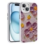 iPhone 15 İle Uyumlu Kılıf Çiçek Desenli Parlak Taşlı Sert Silikon Garden Kapak 31804 Mor