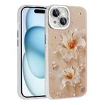 iPhone 15 İle Uyumlu Kılıf Çiçek Desenli Parlak Taşlı Sert Silikon Garden Kapak 31804 Pembe Açık