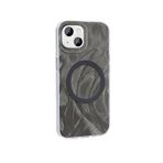 iPhone 15 İle Uyumlu Kılıf Kablosuz Şarj Özellikli Fırça Boya Desenli Palet Kapak 32141 Gri