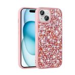 iPhone 15 İle Uyumlu Kılıf Parlak Taşlı Tasarım Linea Kapak 30741 Pembe