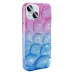 iPhone 15 İle Uyumlu Kılıf Simli 3D Desenli Hacar Kapak 31776 Pembe-Mavi