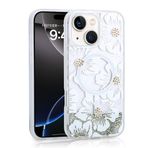 iPhone 15 İle Uyumlu Kılıf Sıvılı Simli Baskılı Şeffaf Arka Yüzey Mossa Silikon Kapak 35565 Gri