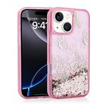 iPhone 15 İle Uyumlu Kılıf Sıvılı Simli Kelebek Baskılı Şeffaf Arka Yüzey Glis Silikon Kapak