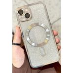 iPhone 15 Kamera Korumalı Parlak Simli Magsafe Destekli Modern Shimmer Kılıf