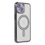 İphone 15 Kılıf Joke Simli Magneticsafe Kılıf - Derin Mor