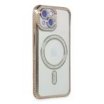 İphone 15 Kılıf Joke Simli Magneticsafe Kılıf - Gold