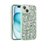 iPhone 15 Plus İle Uyumlu Kılıf Parlak Taşlı Tasarım Linea Kapak 30742 Açık Yeşil