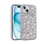 iPhone 15 Plus İle Uyumlu Kılıf Parlak Taşlı Tasarım Linea Kapak 30742 Gümüş