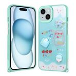 iPhone 15 Plus İle Uyumlu Kılıf Parlayan Simli Kabartma Figürlü Cevze Kapak 31396 Yeşil