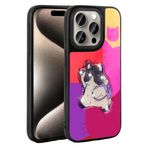 iPhone 15 Pro İle Uyumlu Kılıf Parlayan Kabartmalı İkonik Figürlü Amas Silikon Kapak 31186 Mor