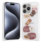 iPhone 15 Pro İle Uyumlu Kılıf Parlayan Simli Kabartma Figürlü Cevze Kapak 31397 Beyaz