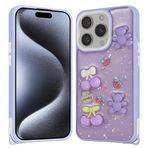 iPhone 15 Pro İle Uyumlu Kılıf Parlayan Simli Kabartma Figürlü Cevze Kapak 31397 Mor Ayı