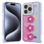 iPhone 15 Pro İle Uyumlu Kılıf Parlayan Simli Kabartma Figürlü Cevze Kapak 31397 Mor Papatya