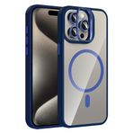 iPhone 15 Pro İle Uyumlu Kılıf Standlı ve Kamera Lens Hediyeli Kablosuz Şarj Özellikli Etro Kapak T37274 Lacivert