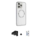 iPhone 15 Pro Kılıf Ahenk Işık Serisi - Siyah Bilvis 0.18mm Plus Cam Ekran Koruyucu + Gümüş Raz