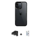 iPhone 15 Pro Kılıf Akış Çizgi Koleksiyonu - Siyah Bilvis 0.18mm Plus Cam Ekran Koruyucu + Gümü