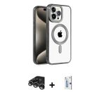 iPhone 15 Pro Kılıf Eksen Form Koleksiyonu - Siyah Bilvis 0.18mm Plus Cam Ekran Koruyucu + Gümü