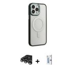 iPhone 15 Pro Kılıf Yankı Işık Özel Seri - Siyah Bilvis 0.18mm Plus Cam Ekran Koruyucu + Gümüş