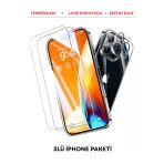 Iphone 15 Pro Max 3'lü Set Şeffaf Kılıf,kolay Takılır Ekran Koruyucu ve Lens Koruyucu