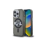 iPhone 15 Pro Max İle Uyumlu Kılıf Karl Lagerfeld Lisanslı Parlayan Simli Karl & Choupette Sketch Logolu Siyah