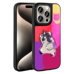 iPhone 15 Pro Max İle Uyumlu Kılıf Parlayan Kabartmalı İkonik Figürlü Amas Silikon Kapak 31187 Mor