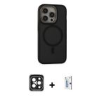 iPhone 15 Pro Max Kılıf Ahenk Form Serisi - Siyah Bilvis 0.18mm Plus Cam Ekran Koruyucu + Siyah