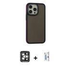 iPhone 15 Pro Max Kılıf Eksen Işık - Siyah Bilvis 0.18mm Plus Cam Ekran Koruyucu + Gri PVD Meta