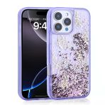 İphone 15 Pro Max Kılıf Sıvılı Simli Kelebek Baskılı Şeffaf Arka Yüzey Glis Silikon Kapak