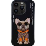 iPhone 15 Pro Max Uyumlu Dog Serisi Nakış işlemeli Gözlük Detaylı Kılıf Siyah