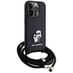 İphone 15 Pro Max Uyumlu Kılıf Karl Lagerfeld Askı İpli K&c Metal Logo Lisanslı Kapak Siyah