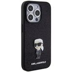İphone 15 Pro Max Uyumlu Kılıf Karl Lagerfeld İkonik Fixed Glitter Metal Logo Lisanslı Siyah