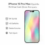 İphone 15 Pro Max Uyumlu Kırılmaz Cam Ekran Koruyucu 9H Temperli Cam Hd Şeffaf