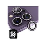 iPhone 15 Pro / Pro Max için IPG ProLENS Kamera Lens Koruyucu Elmas Taşlı Çerçeveli, Kırılmaz Cam - Koyu Mor