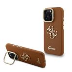 İphone 15 Pro Uyumlu Kılıf Guess Lisanslı Grained Yazı Logolu Kamera Standlı Kapak Kahverengi
