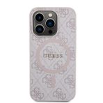 iPhone 15 Pro Uyumlu Kılıf Guess Lisanslı Magsafe Şarj Özellikli 4G Desenli Yazı Logolu Kapak Pembe