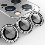 iPhone 15 Pro/iPhone 15 Pro Max Elmas Taşlı Lens Koruyucu Premium Kalite ve Görünüm Gümüş Renk