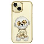 iPhone 15 Uyumlu 3D Gözlük Zincir Rich Kedi Detaylı Nakış İşlemeli Kabartmalı Cool Glasses Kılıf