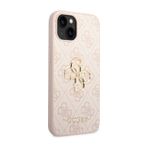 İphone 15 Uyumlu Kılıf Guess Lisanslı Pu Deri Yazı Ve 4g Metal Logolu Desenli Kapak Pembe