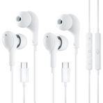 iPhone 16 15 için 2'li Paket USB C Kulaklık, iPad Pro Air Mini, iPad 10, MacBook, Samsung S25 S24/Google Pixel 9/8/7 için Mikrofon ve Ses Kontrollü Kablolu Kulaklıklar
