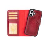 iPhone 16 ile uyumlu Hakiki Deri Cüzdan Kılıf - Kart Yuvalı, Tam Koruma, MagSafe Uyumlu, RFID Korumalı, Stantlı, Güçlü Manyetik Kapama - Üniseks (Kırmızı)