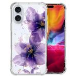 iPhone 16 ile uyumlu kılıf lila çiçek harika baskılı şeffaf cep telefonu kılıfı dört köşe hava yastığı TPU yumuşak kılıf düşmeye karşı dayanıklı ve kaymaz
