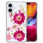 iPhone 16 ile uyumlu kılıf, pembe çiçek baskılı, şeffaf cep telefonu kılıfı, dört köşeli, hava yastıkları, termoplastik poliüretan yumuşak kılıf, düşmeye karşı dayanıklı, çarpma önleyici ve kaymaz