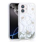 iPhone 16 İle Uyumlu Kılıf Sıvılı Simli Baskılı Şeffaf Arka Yüzey Mossa Silikon Kapak 35567 Gri