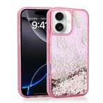 iPhone 16 İle Uyumlu Kılıf Sıvılı Simli Kelebek Baskılı Şeffaf Arka Yüzey Glis Silikon Kapak 35556 Pembe