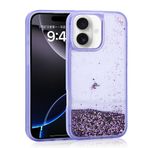 iPhone 16 İle Uyumlu Kılıf Sıvılı Simli Şeffaf Arka Yüzey Keto Silikon Kapak 35545 Mor